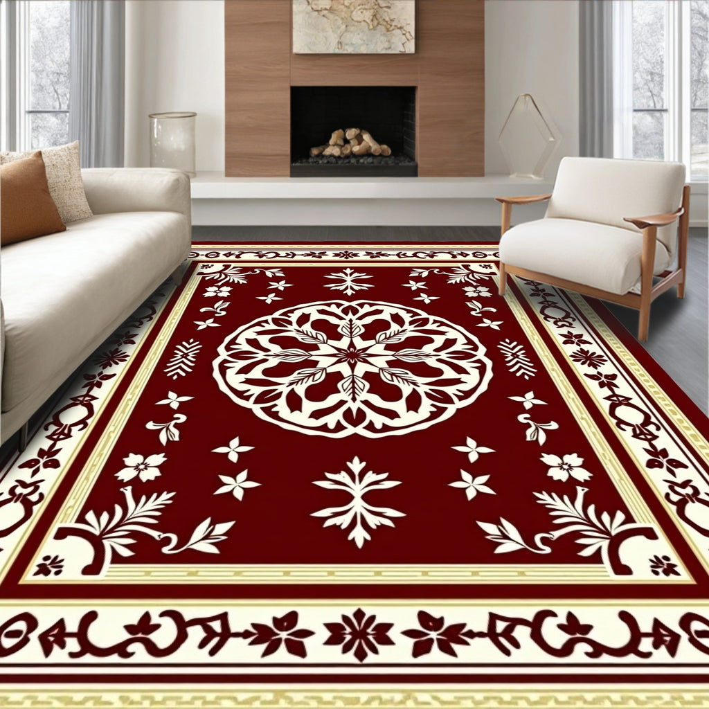 Deep Red Ornate Floral Lattice Rug