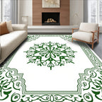 Dark Green Floral Medallion Border Rug