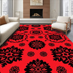 Crimson Black Floral Medallion Scroll Rug