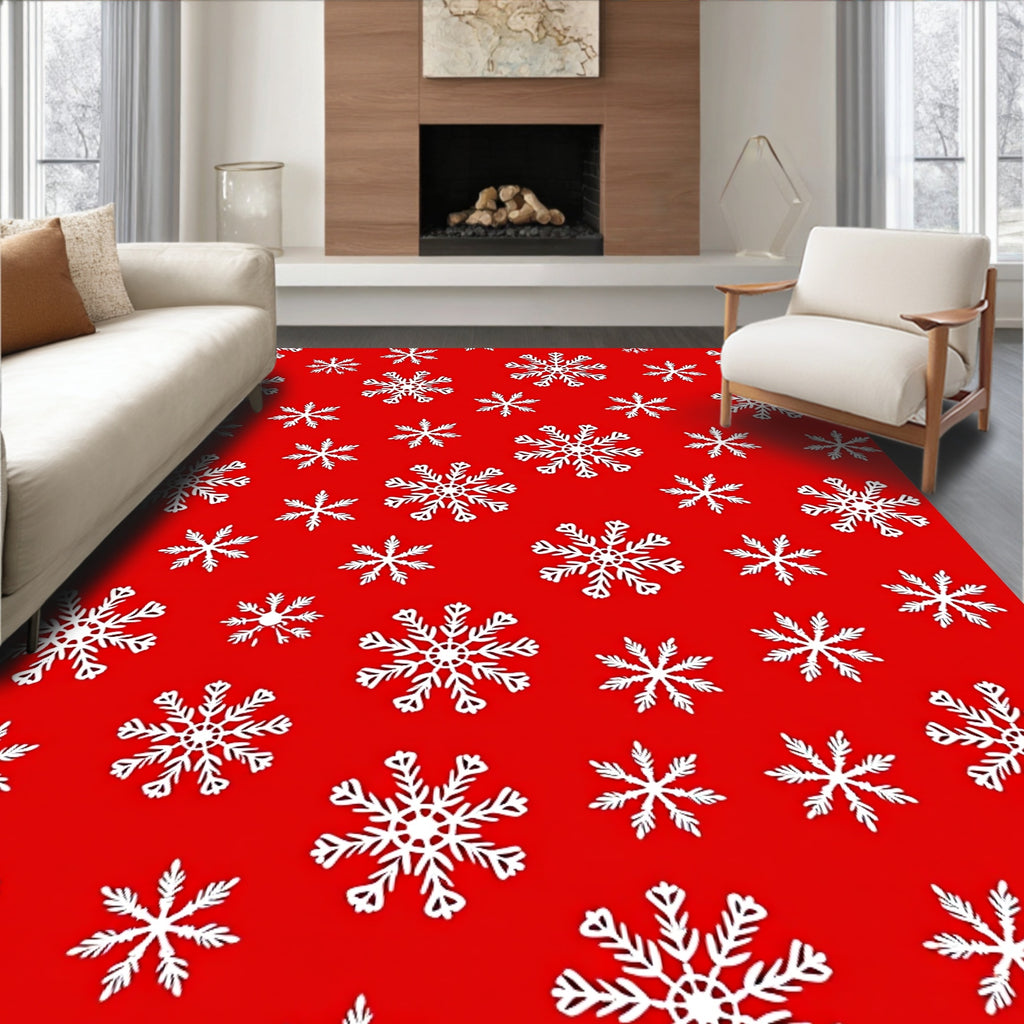 White Snowflake Scarlet Collage Rug