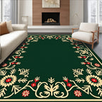 Dark Green Floral Embellished Decorative Rug