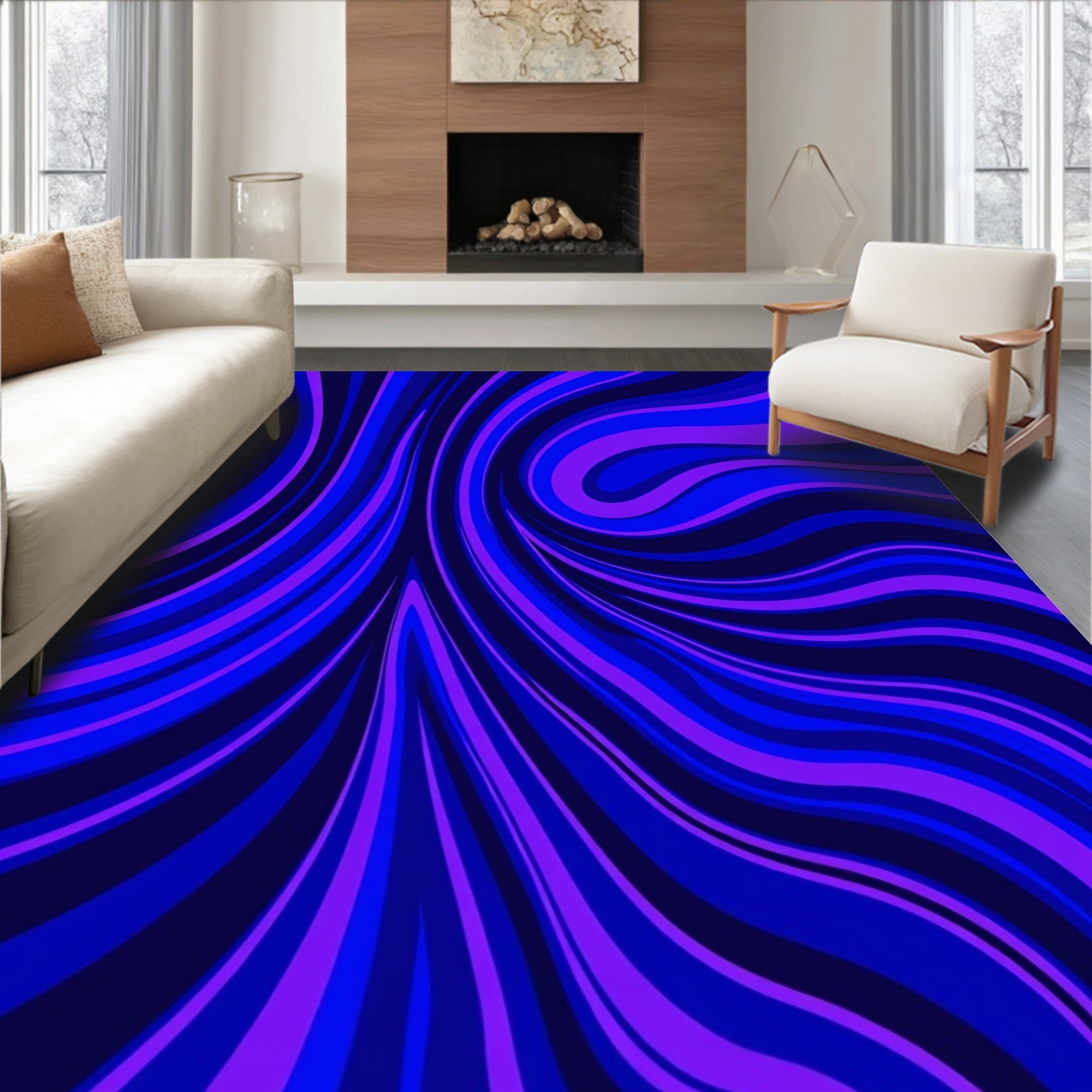 Electric Blue Swirl Abstract Rug