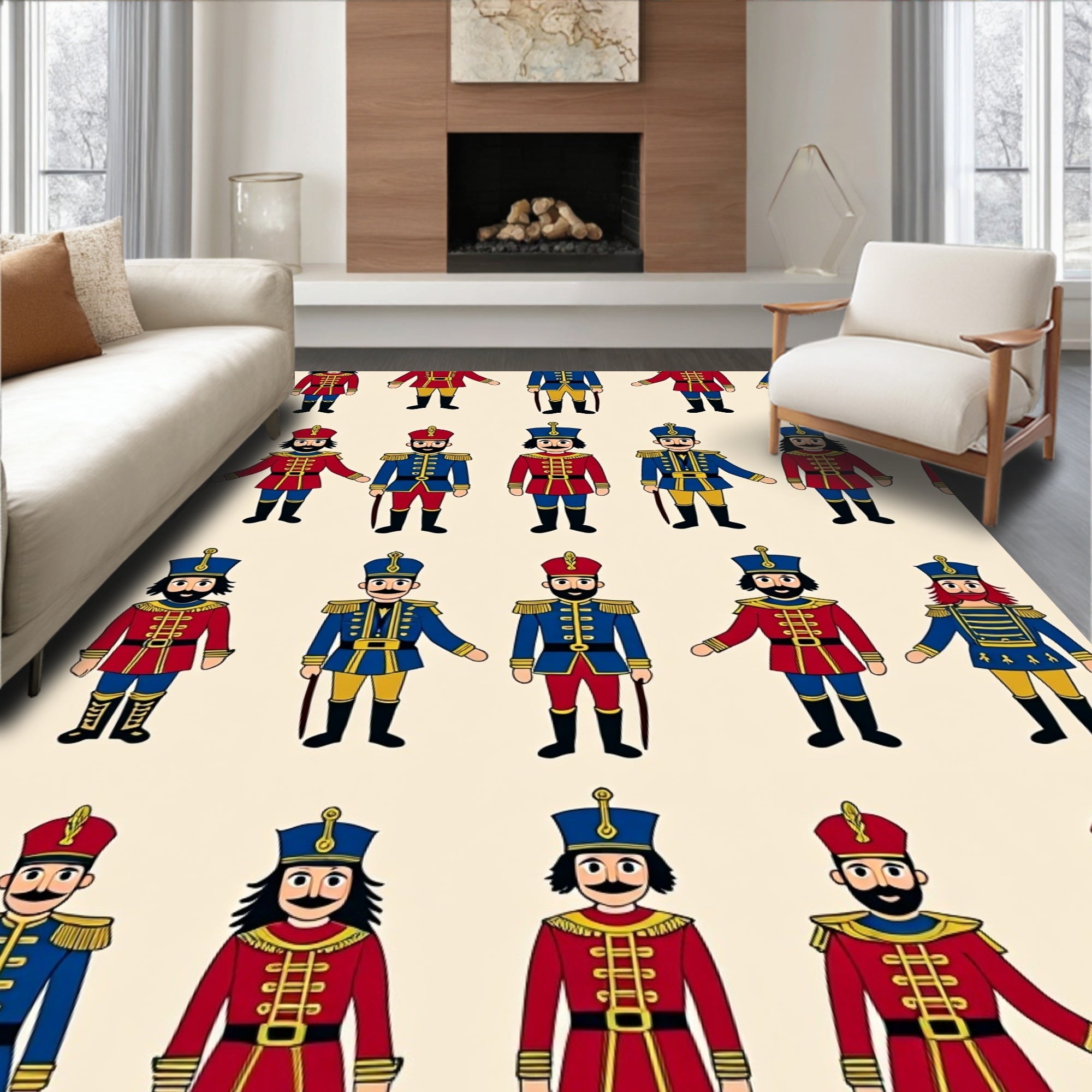 Red Blue Soldier Soldier Collage Rug