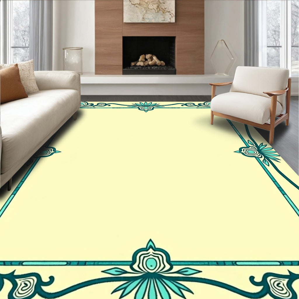 Turquoise Vintage Floral Border Rug