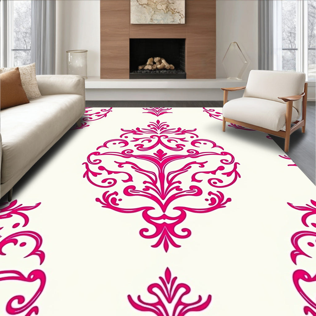 Crimson Damask Scrollwork Medallion Rug