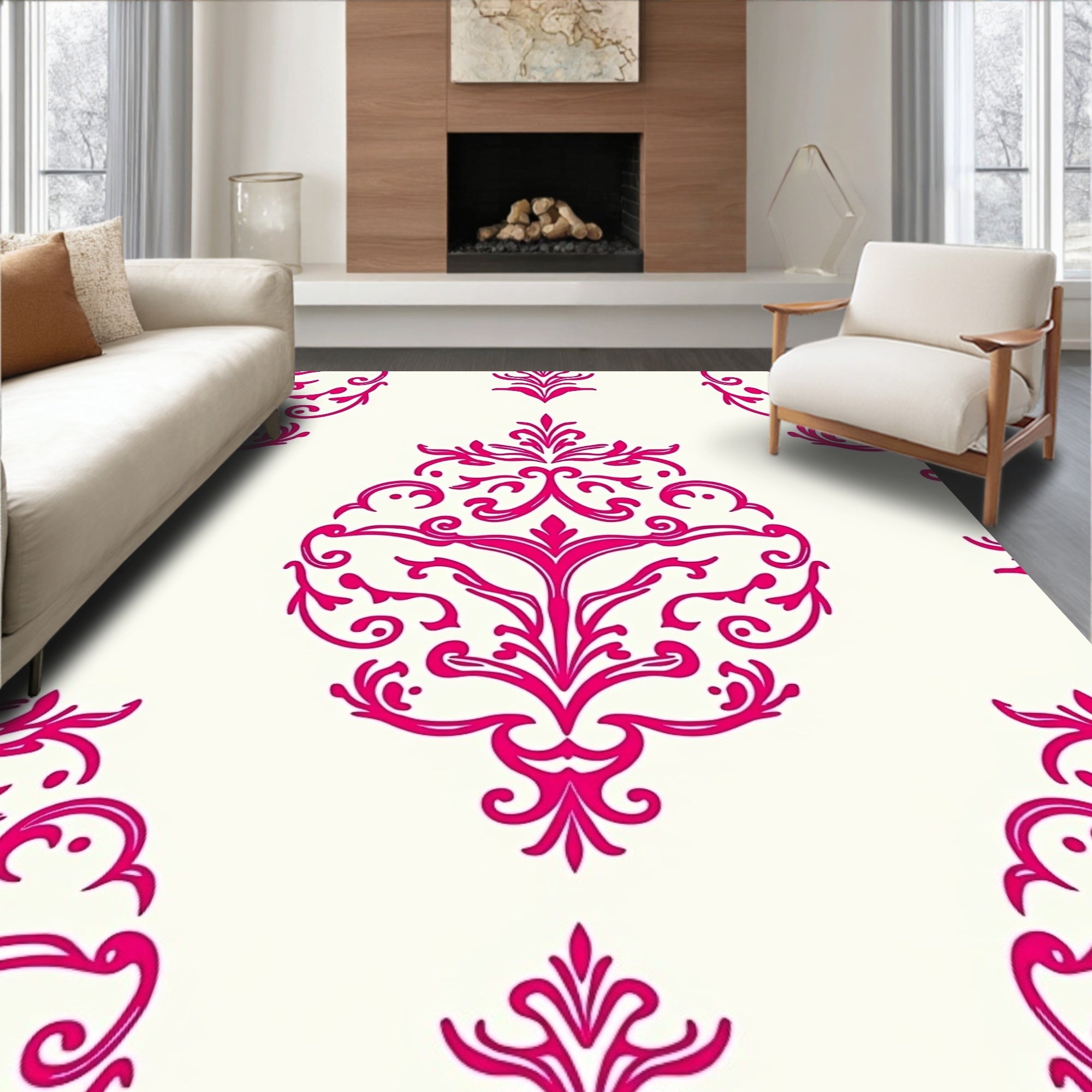Crimson Damask Scrollwork Medallion Rug