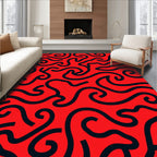 Bold Red Swirling Line Art Rug