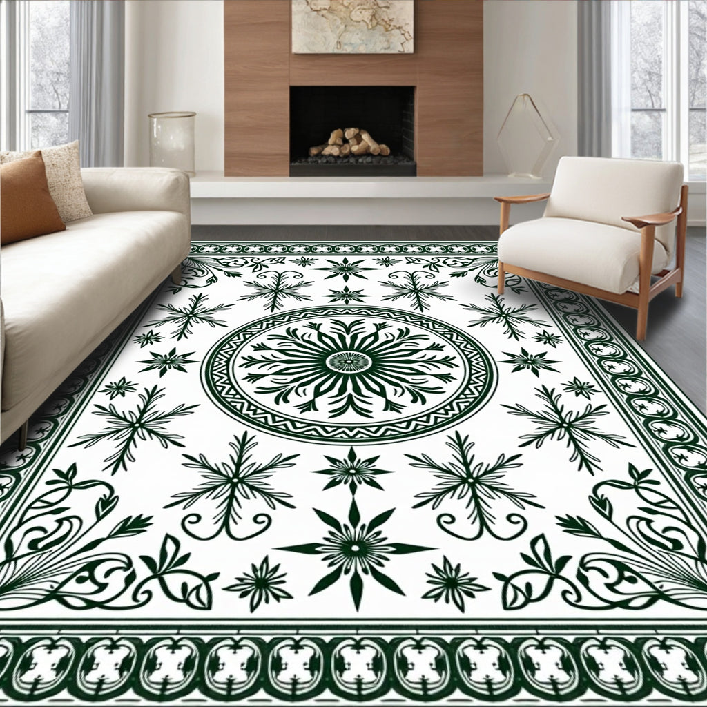 Dark Green Central Medallion Floral Rug
