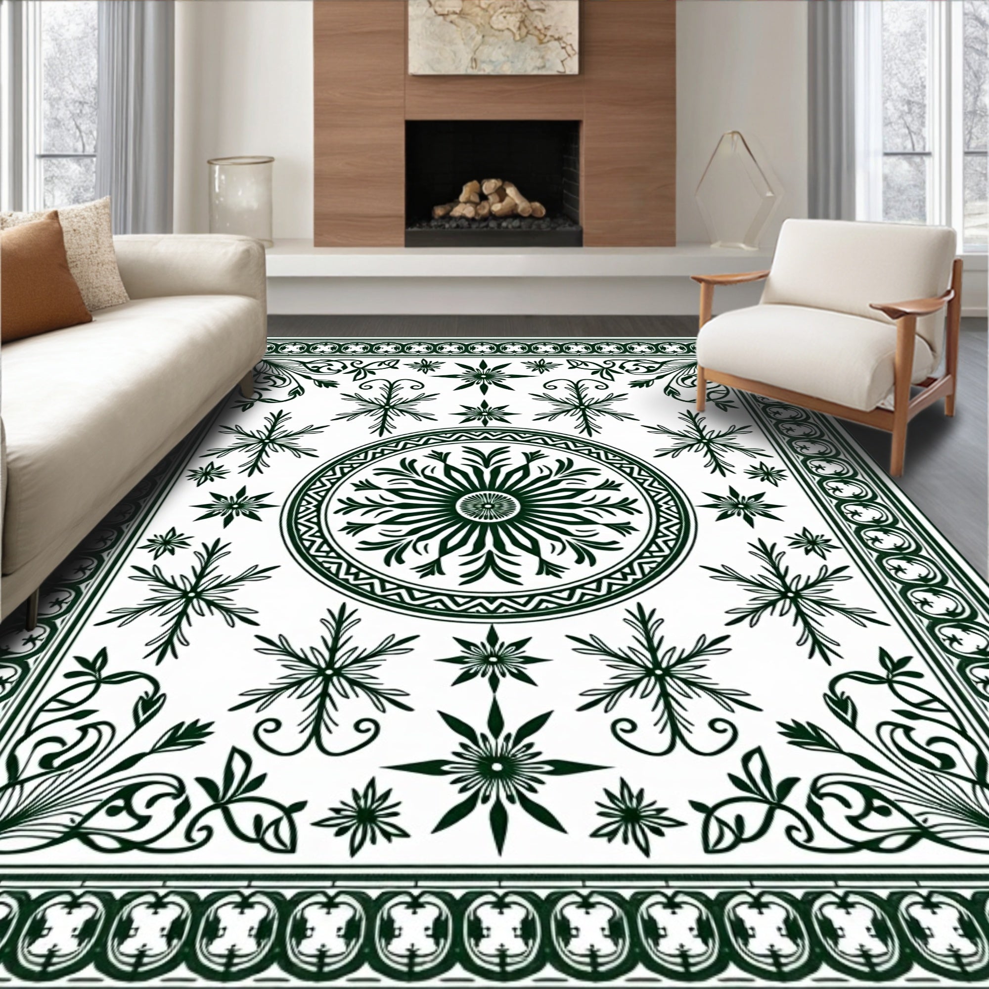 Dark Green Central Medallion Floral Rug