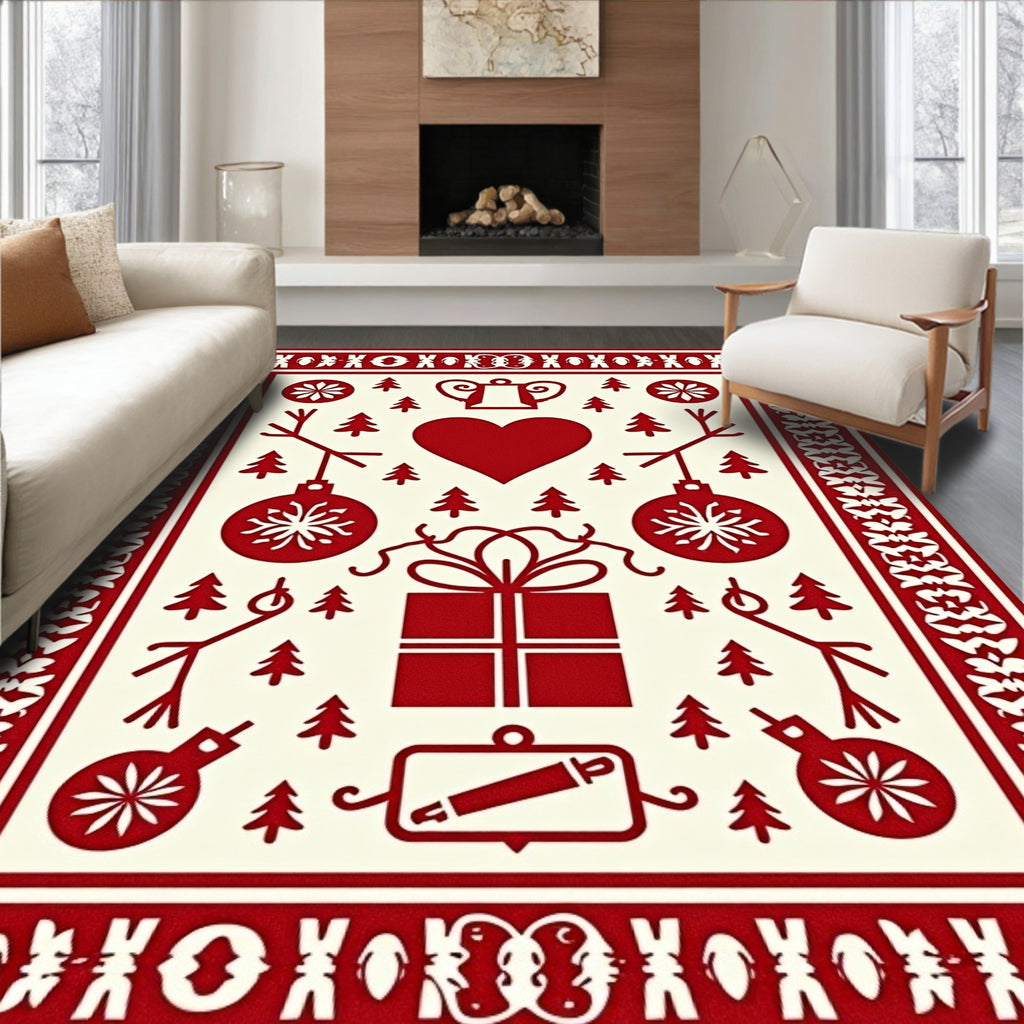 Red White Holiday Icons Gift Heart Rug