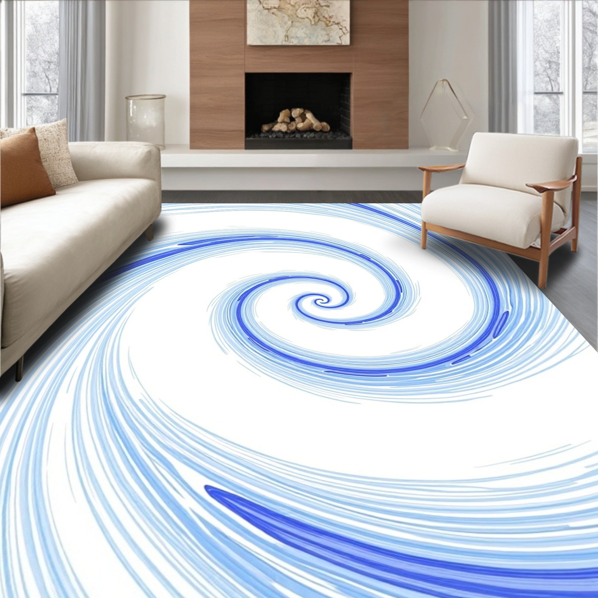 Dynamic Blue White Swirl Rug
