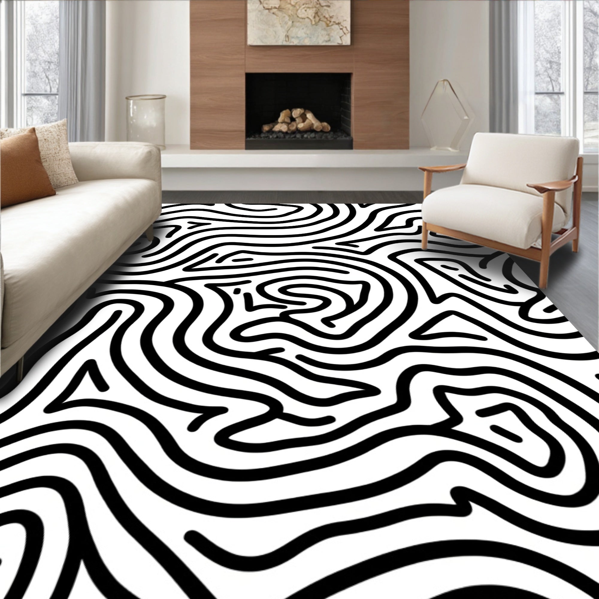 Bold Black Abstract Contour Rug