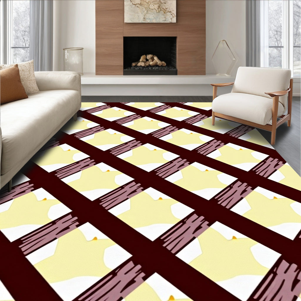 Crimson Lattice White Petal Arrangement Rug