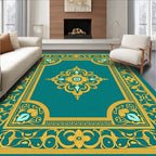 Turquoise Gold Floral Medallion Border Rug