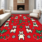 Jolly Festive Dog Holly Christmas Red Rug