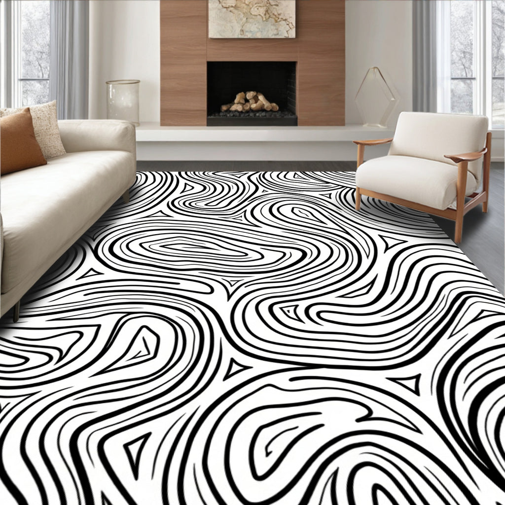 Black and White Organic Swirls Rug