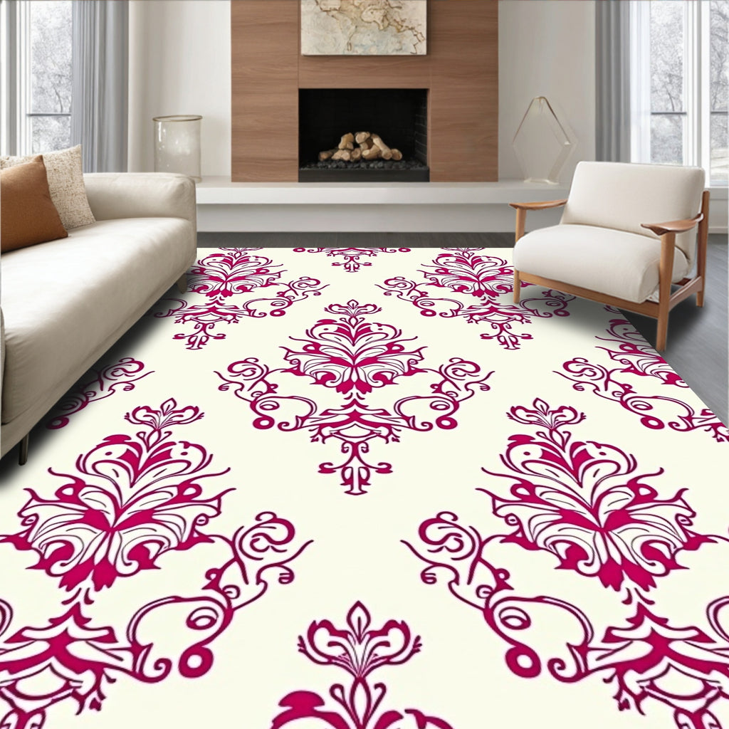 Crimson Baroque Floral Swirl Rug