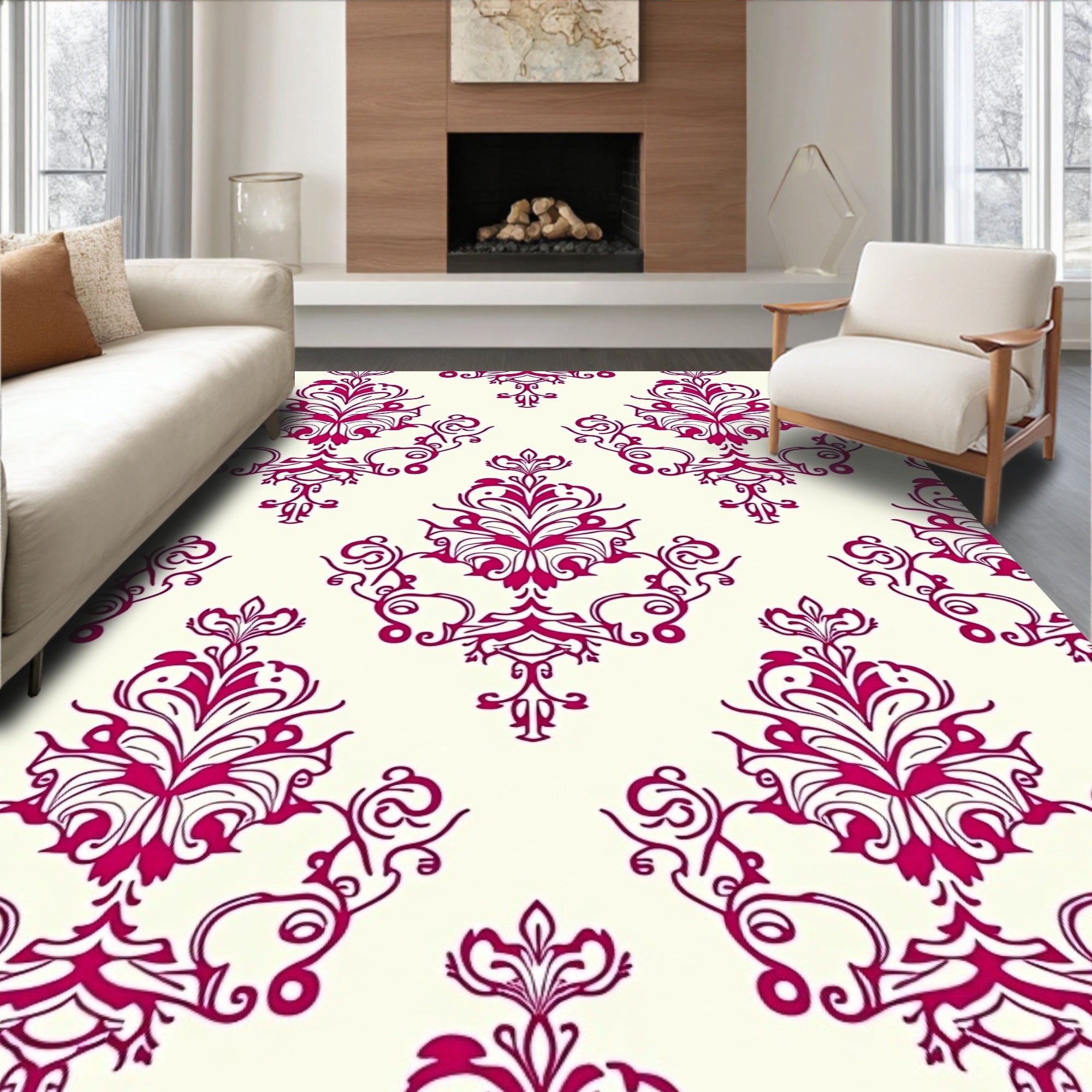 Crimson Baroque Floral Swirl Rug
