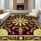 Regal Crimson Golden Floral Border Rug