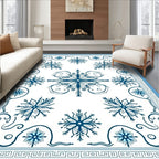 Navy Blue Snowflake Scroll Border Rug