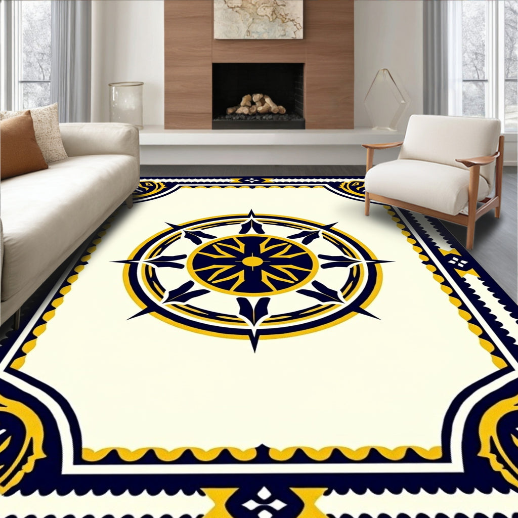 Nautical Navy Gold Compass Rose Rug