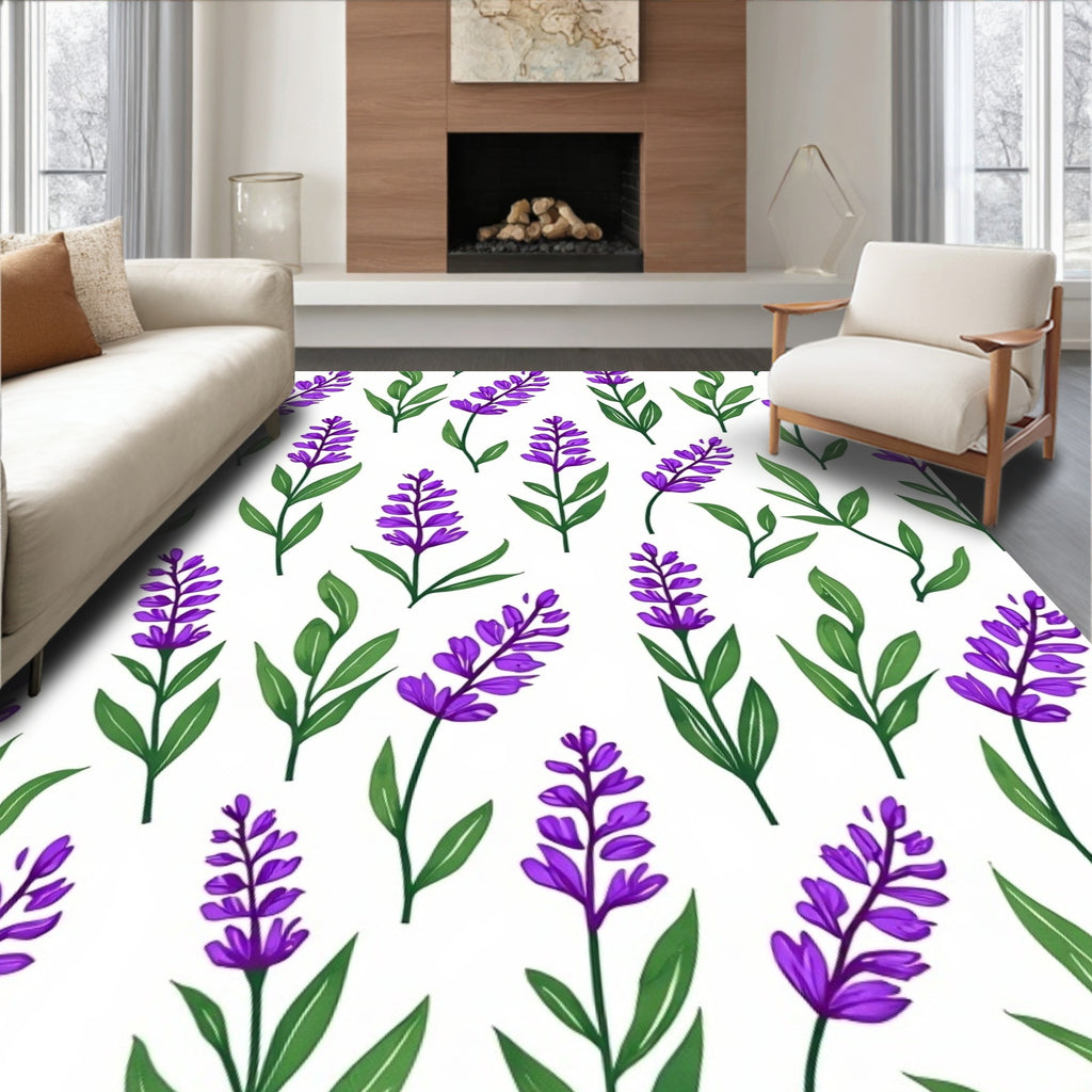 Purple Lavender Blooms Green Stems Rug