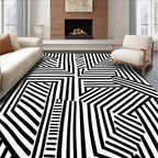 Bold Black White Abstract Rectilinear Art Rug