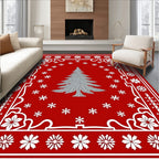 Crimson Winter Tree Snowflake Border Rug