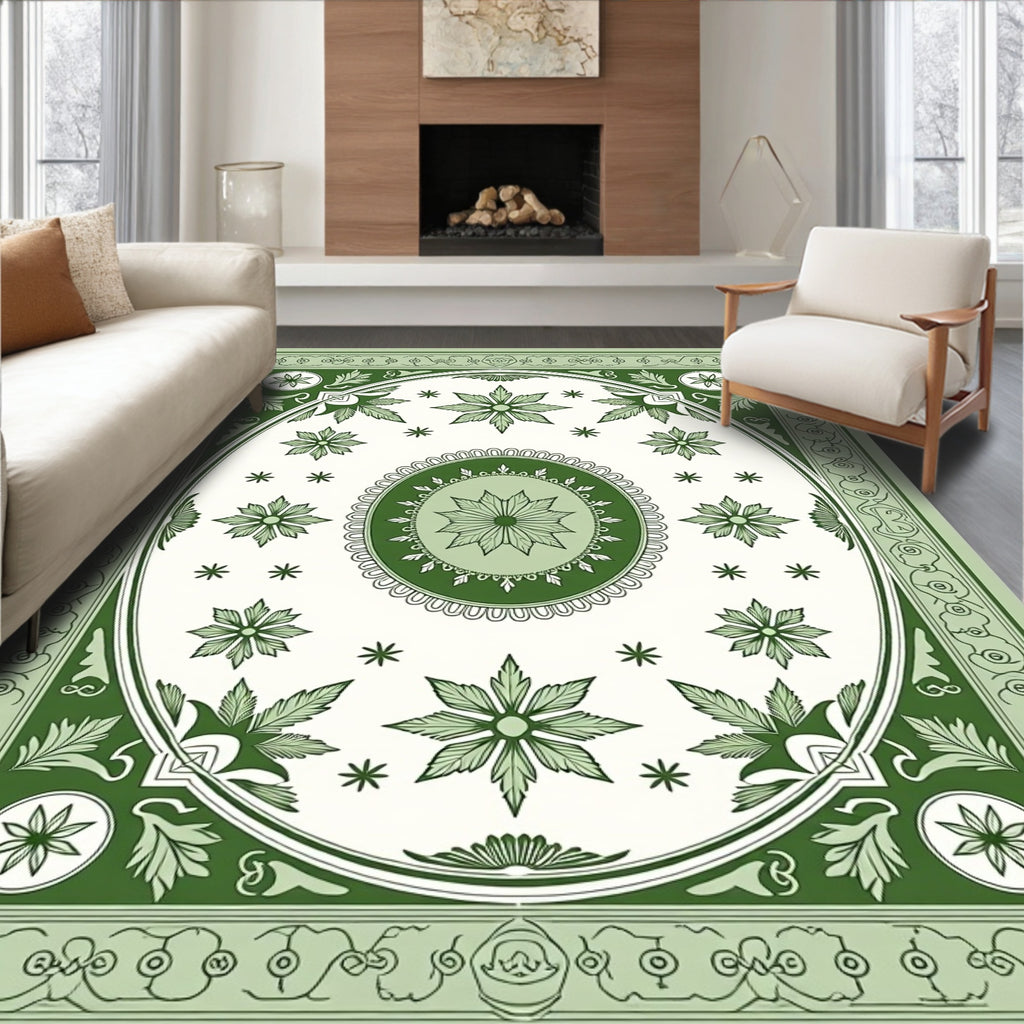 Emerald Green Floral Medallion Oval Rug