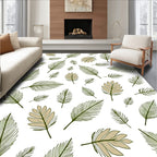 Green Beige Palm Leaf Repeating Pattern Rug
