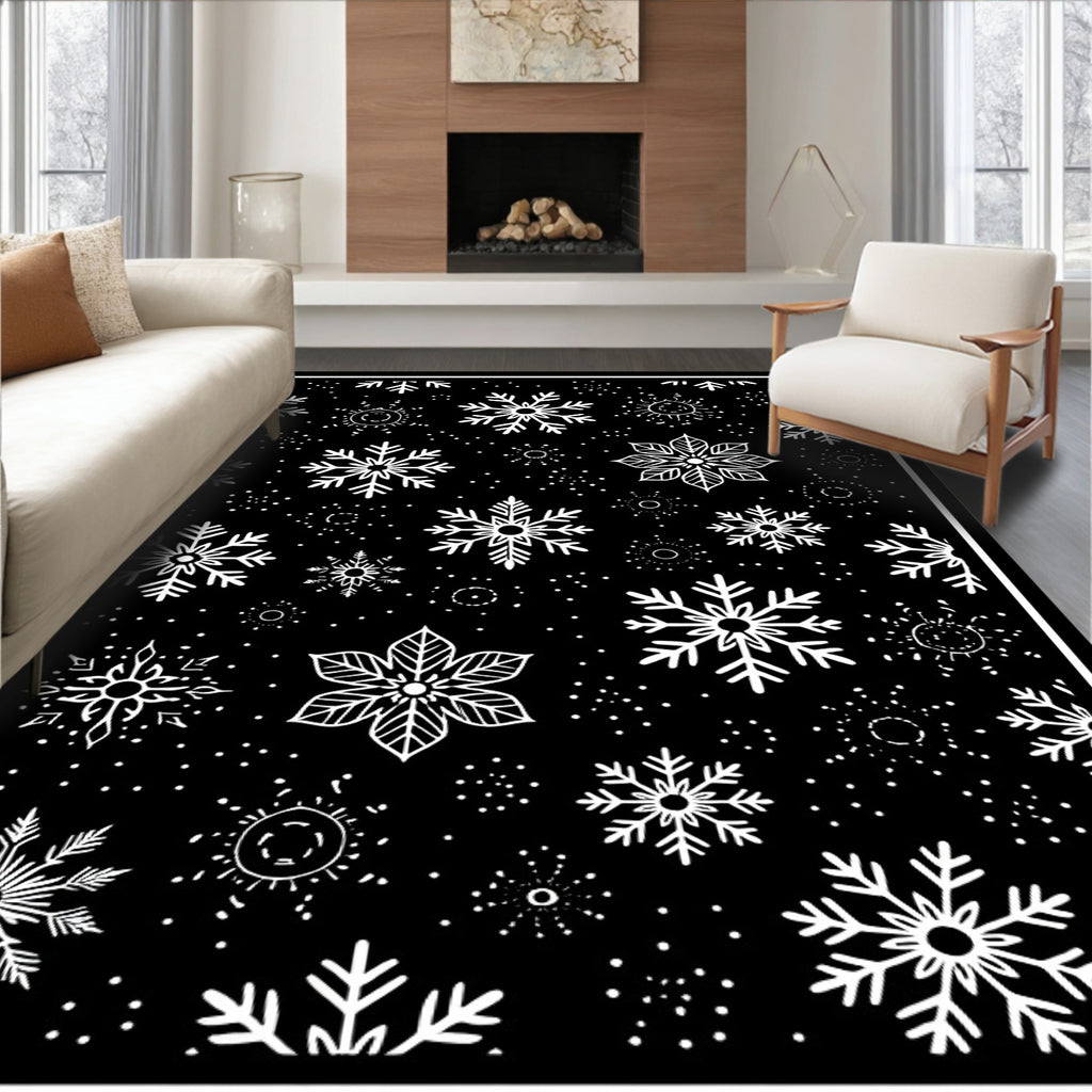 Black White Snowflake Scatter Rug