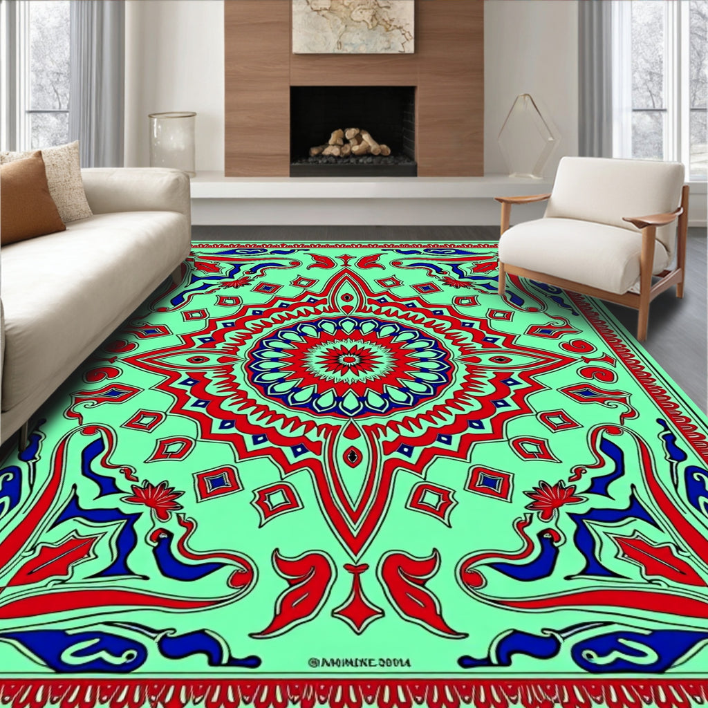 Bold Red Blue Medallion Mint Rug