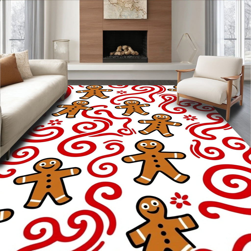 Whimsical Gingerbread Man Swirl Red Rug