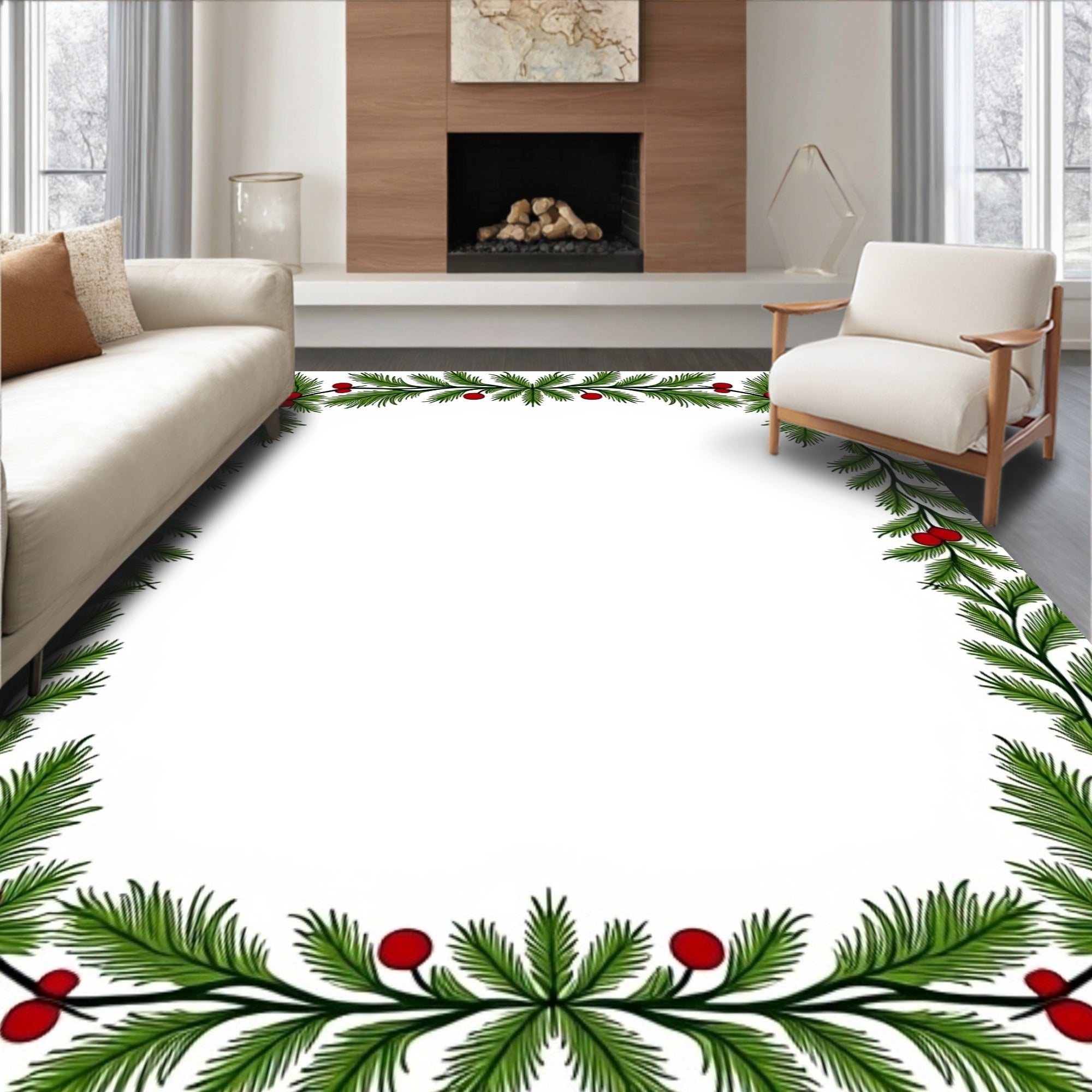 Festive Green Fir Berry Border Rug