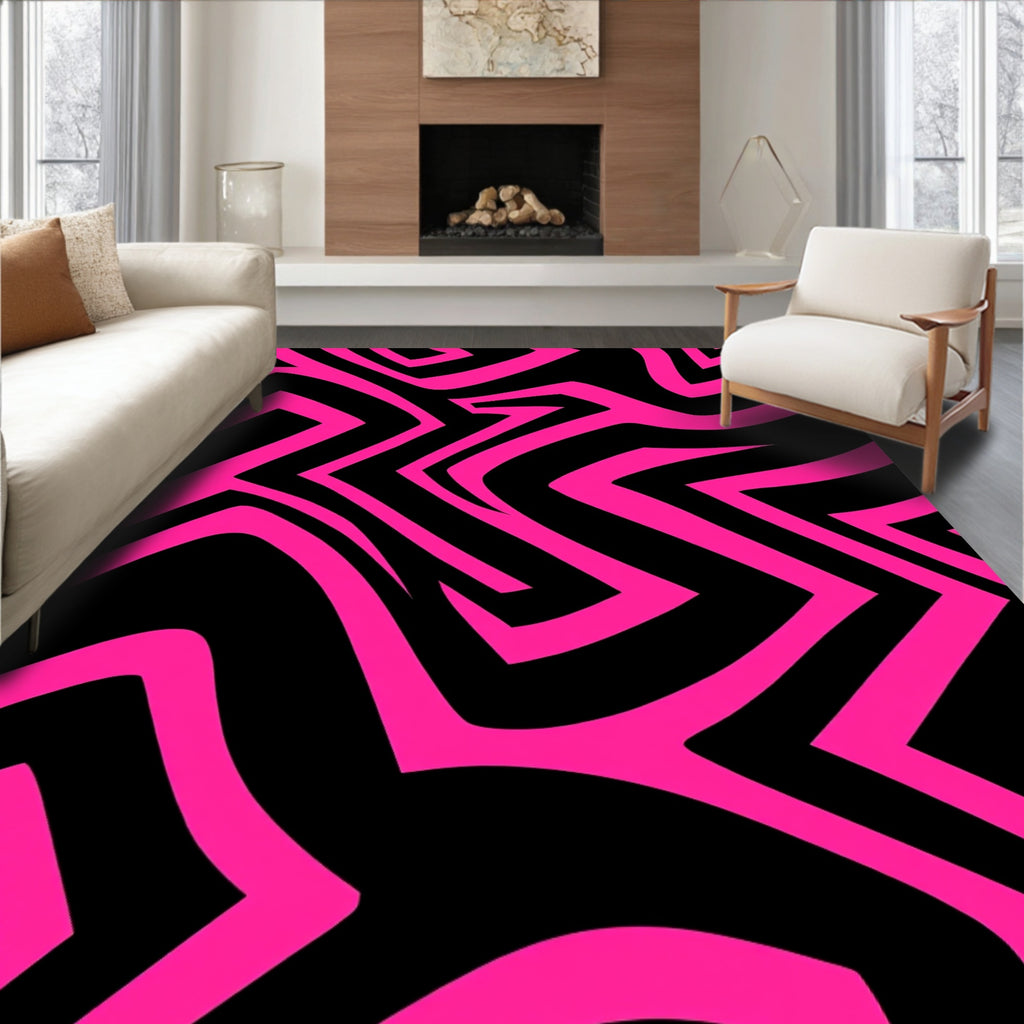 Bold Neon Pink Geometric Abstract Rug