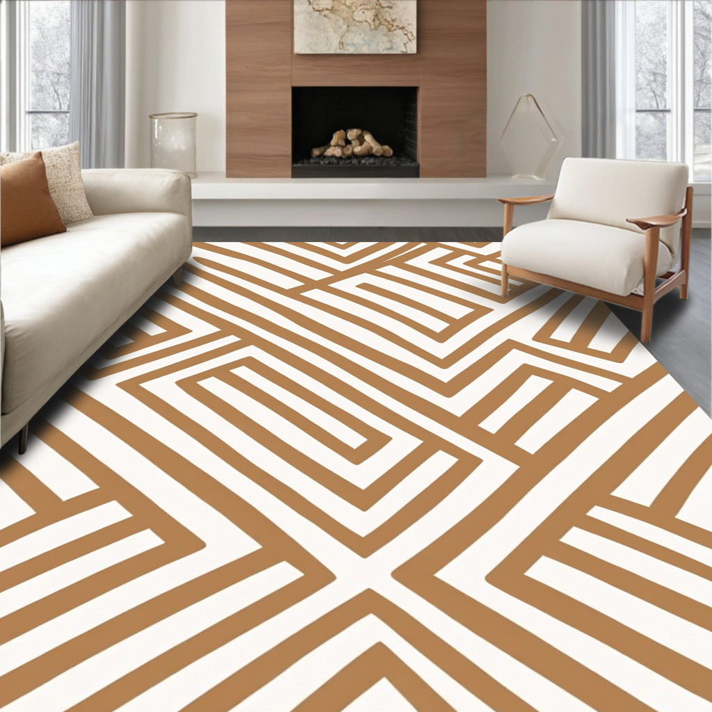 Geometric Brown Maze Weave Rug