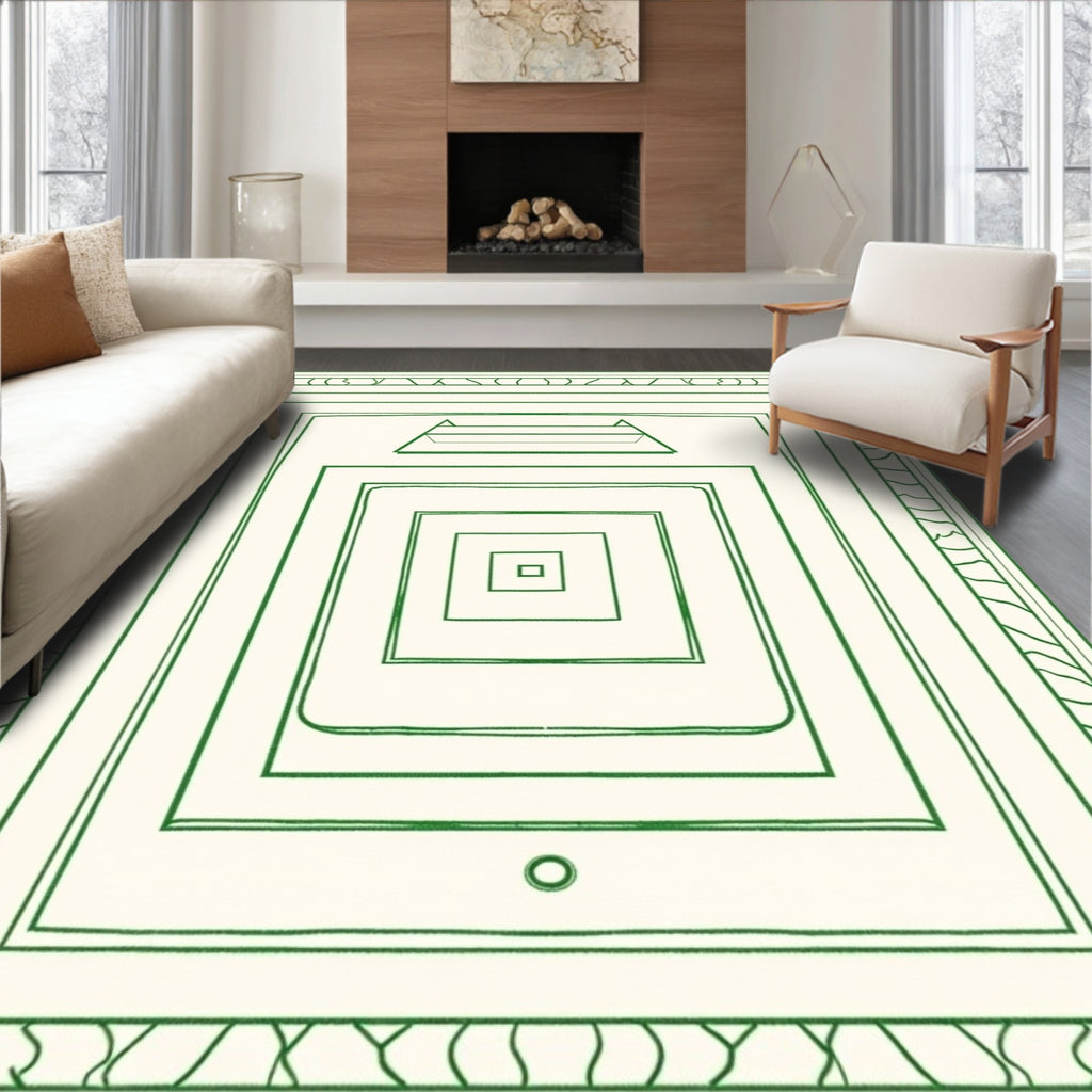 Minimalist Green Geometric Layered Rug