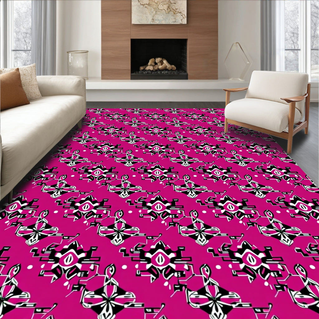 Hot Pink Abstract Geometric Art Rug