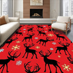 Black Reindeer Red Snowflakes Background Rug