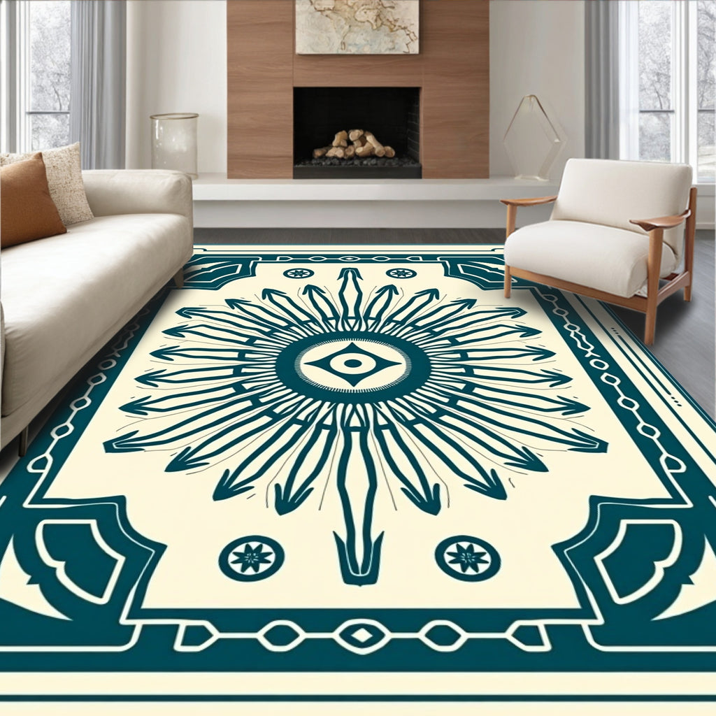 Teal Eye Sunburst Frame Rug