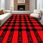 Bold Red Geometric Plaid Weave Rug
