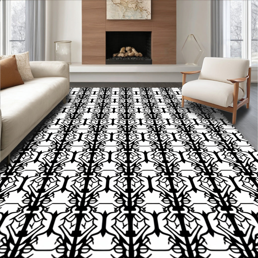 Black White Abstract Branch Repeat Rug