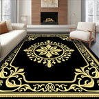 Golden Black Floral Border Medallion Rug