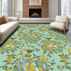Whimsical Teal Yellow Bird Floral Garden Rug