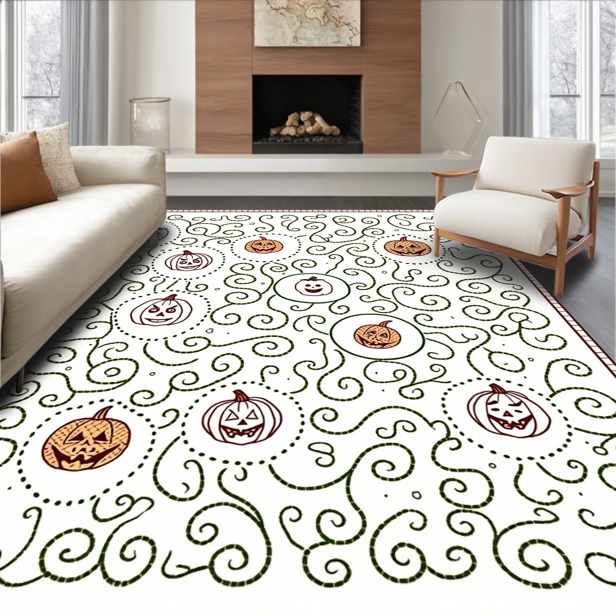 Whimsical Halloween Pumpkin Swirls Rug