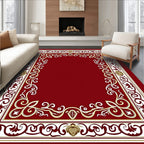 Ornate Red Gold Floral Scroll Border Rug