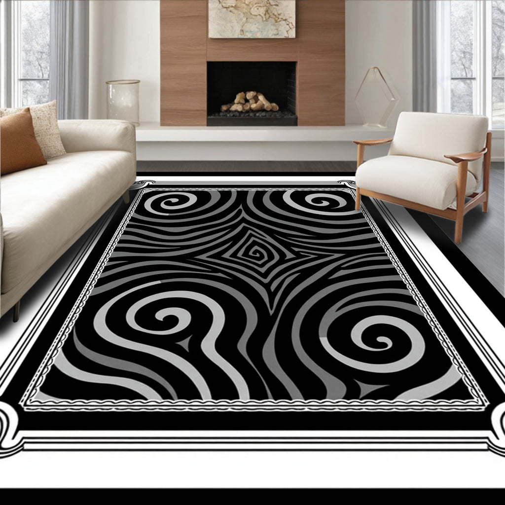 Monochrome Swirl Abstract Optical Illusion Rug