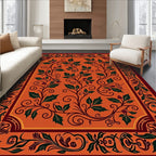 Vibrant Orange Holly Vine Medallion Rug