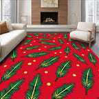 Vibrant Red Green Feather Scatter Rug
