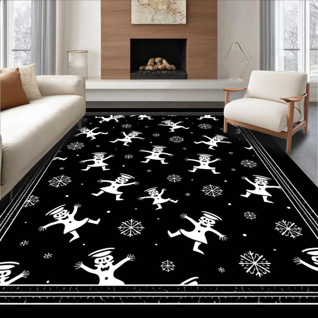 Whimsical Snowman And Snowflake Night Rug